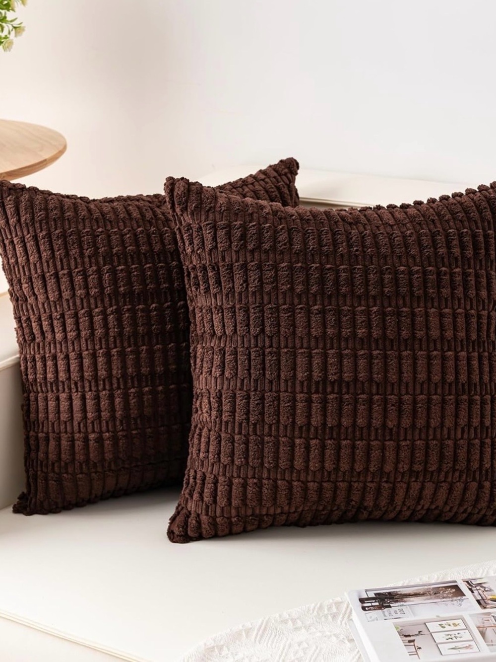 New Pack of 2 Corduroy Decorative Throw Pillow Covers 24x24 InchSoft Striped